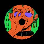  1boy black_background cd character_name choker close-up commentary earrings green_background green_hair highres jewelry looking_at_viewer male_focus mrjieshisu one_eye_closed one_piece roronoa_zoro short_hair sideburns simple_background solo sunglasses v-shaped_eyebrows 