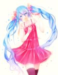  bad_id bad_pixiv_id blue_eyes blue_hair doll_joints dress flower hair_flower hair_ornament hair_ribbon hatsune_miku itamidome long_hair ribbon short_dress solo thighhighs twintails very_long_hair vocaloid zettai_ryouiki 