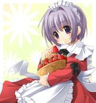  :o basket blush dress food fruit maid maid_headdress original purple_eyes purple_hair shibacha short_hair solo strawberry 