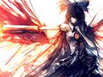  arm_cannon black_hair bow hair_bow hair_over_one_eye hand_on_own_chest iori_yakatabako long_hair looking_at_viewer outstretched_arm red_eyes reiuji_utsuho skirt solo touhou very_long_hair weapon wings 