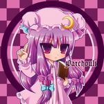  bad_id bad_pixiv_id banned_artist bow character_name crescent hat long_hair patchouli_knowledge pink_bow purple_eyes purple_hair solo touhou yuuka_nonoko 