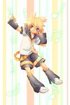  bad_id bad_pixiv_id blonde_hair blue_eyes detached_sleeves hashi_moto headset kagamine_len male_focus musical_note shorts solo vocaloid 