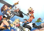  3girls armor barefoot blonde_hair brown_hair elf elvaan feet final_fantasy final_fantasy_xi galka gloves hume mithra multiple_boys multiple_girls pointy_ears soles sword takemura_sesshuu tarutaru toeless_legwear toes weapon white_hair 