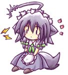  ahoge animal_ears blue_hair braid chibi dog_ears dog_tail hair_ribbon inu_sakuya izayoi_sakuya maid ribbon short_hair solo tail tilde_(ice_cube) touhou twin_braids 