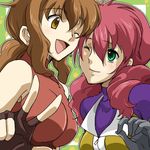  bad_id bad_pixiv_id brown_eyes brown_hair chiroru_shimai christina_sierra feldt_grace fingerless_gloves gloves green_eyes gundam gundam_00 lowres multiple_girls one_eye_closed pink_hair ponytail smile twintails 