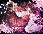  ascot bad_id bad_pixiv_id bow brown_eyes brown_hair bug butterfly cherry_blossoms detached_sleeves flower frilled_bow frilled_shirt_collar frills hagiwara_rin hair_bow hakurei_reimu insect long_hair looking_at_viewer red_bow red_ribbon red_shirt red_skirt ribbon ribbon-trimmed_sleeves ribbon_trim shirt skirt solo touhou white_collar wide_sleeves yellow_neckwear 