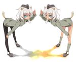  animal_ears dual_persona giuseppina_ciuinni grey_hair hato_haru multiple_girls pantyhose salute short_hair tan world_witches_series 