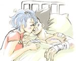  1girl artist_request bandages bulma couple dragon_ball dragon_ball_z hetero kiss lowres source_request vegeta 