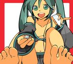  bad_id bad_pixiv_id barefoot bra detached_sleeves digital_media_player feet green_eyes green_hair hatsune_miku headphones hero_(dka) ipod lingerie long_hair midriff navel panties sitting smile solo toes twintails underwear very_long_hair vocaloid 