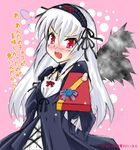 artist_request blush dress gift hairband holding holding_gift incoming_gift long_hair red_eyes rozen_maiden silver_hair solo suigintou translated tsundere wings 