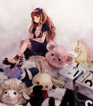  bad_id bad_pixiv_id bear brown_eyes brown_hair bunny buttons crossed_arms dress fukahire_(ruinon) gothic_lolita highres lolita_fashion long_hair original robot sitting solo stuffed_animal stuffed_bunny stuffed_sheep stuffed_toy teddy_bear 