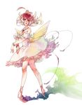  ahiru breasts dress feathers jewelry legs medium_breasts multicolored_hair princess_tutu princess_tutu_(character) red_hair robert shoes short_hair solo tutu two-tone_hair 