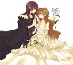  bad_id bad_pixiv_id black_hair brown_hair code_geass dress flower formal genderswap genderswap_(mtf) green_eyes konno_seara lily_(flower) long_hair luluko multiple_girls suzako 