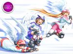  alien_nine bike_shorts borg_(alien_nine) inline_skates jumping kawamura_kumi multiple_girls ootani_yuri racing roller_skates skates tomine_kasumi youkai_ankake 