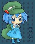  backpack bad_id bad_pixiv_id bag blue_eyes blue_hair character_name chibi hair_bobbles hair_ornament hat kawashiro_nitori key saitou_takana solo touhou twintails two_side_up 