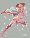  :p blonde_hair blue_eyes boots flat_chest horns original panties simple_background solo tail thigh_boots thighhighs tongue tongue_out underwear underwear_only weno wings 