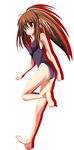  bad_id bad_pixiv_id barefoot brown_hair feet highres legs little_busters! long_hair natsume_rin one-piece_swimsuit ponytail red_eyes school_swimsuit solo swimsuit tera_hiroshi 