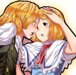  alice_margatroid bad_id bad_pixiv_id blonde_hair blue_eyes blush face-to-face forehead-to-forehead hairband inuzuka_bouru kirisame_marisa multiple_girls no_hat no_headwear touhou yellow_eyes 