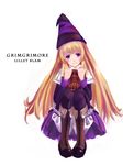  blonde_hair bloomers book boots capelet dress grimgrimoire hat lillet_blan long_hair natsuki0104 pantyhose purple_eyes sitting smile solo underwear witch wizard_hat 