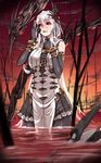  bare_shoulders black_sclera dress elbow_gloves ganesagi gloves hair_ornament highres long_hair original red_eyes solo white_hair 