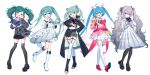  +_+ 25-ji_miku 5girls :3 :d absurdres animal_ears aqua_eyes aqua_hair aqua_nails bare_shoulders belt black_belt black_boots black_bow black_coat black_pantyhose black_shoes black_shorts black_skirt blue_hair boots bow cardigan cat_ears cat_girl cat_tail chest_bow chu!_future_express!_(vocaloid) coat coattails collared_shirt commentary_request detached_sleeves double_bun dress floral_print frilled_dress frills full_body gradient_clothes gradient_dress gradient_sleeves green_eyes green_hair grey_cardigan grey_dress grey_hair grey_sleeves grey_thighhighs hair_between_eyes hair_bow hair_bun hair_ornament hairclip hand_on_own_hip hands_up hatsune_miku heterochromia high_heels highres holding holding_toy knee_boots leo/need_miku long_hair long_sleeves looking_at_viewer midriff more_more_jump!_miku multicolored_hair multiple_girls multiple_persona navel official_art open_clothes open_coat open_mouth pantyhose pink_bow pink_dress pink_eyes pink_streaks pleated_skirt project_sekai red_shoes sample_watermark shirt shoes short_dress shorts sidelocks simple_background skirt smile standing star_(symbol) star_hair_ornament streaked_hair striped_bow swept_bangs tail thighhighs toy toy_train twintails twintails_with_braided_base very_long_hair vivid_bad_squad_miku vocaloid waka_(wk4444) watermark white_background white_boots white_dress white_shirt white_skirt white_sleeves white_thighhighs wide_sleeves wonderlands_x_showtime_miku x_hair_ornament zettai_ryouiki 