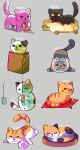 2016 ambiguous_gender aquarium ball_of_yarn baseball black_body black_fur callie_(neko_atsume) cat_toy container crouching digital_drawing_(artwork) digital_media_(artwork) domestic_cat felid feline felis feral fish_bowl fred_(neko_atsume) fur grey_background grey_body grey_fur hi_res in_bag in_container loaf mammal multiple_images neko_atsume on_pillow one_eye_closed orange_body orange_fur paper_bag pet_bed pillow playing_with_toys pumpkin_(neko_atsume) raised_tail shaded shadow_(neko_atsume) simple_background smile smokey_(neko_atsume) snowball_(neko_atsume) spots_(neko_atsume) sunny_(neko_atsume) tail vivarium whiskers white_body white_fur xishka yarn