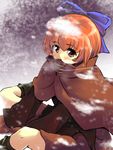  bad_id bad_pixiv_id blush bow cape hair_bow long_sleeves looking_at_viewer nise_nanatsura red_eyes red_hair sekibanki shirt sitting skirt snow solo touhou wide_sleeves 