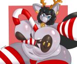 absurd_res anthro armwear asinus belly between_breasts big_belly big_breasts breast_grab breast_squeeze breast_squish breasts candy candy_cane christmas christmas_clothing christmas_headwear clothing dessert donkey elbow_gloves equid equine female food gloves hand_on_breast handwear haylee_(chunkerbuns) headgear headwear hi_res holidays huge_breasts leggings legwear looking_at_viewer mammal nipple_piercing nipples object_between_breasts oliburgob overweight overweight_anthro overweight_female piercing reindeer_antlers selfie skindentation smile smiling_at_viewer solo squeezing squish thick_thighs thigh_highs wide_hips