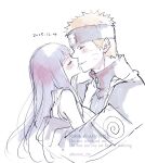  arm_around_back black_jacket blonde_hair blunt_bangs blush breasts couple dated facial_mark hands_on_another's_shoulders hetero highres hime_cut hyuuga_hinata imminent_kiss jacket konohagakure_symbol large_breasts long_hair naruto:_the_last naruto_(series) naruto_shippuuden parted_lips shirt short_hair sidelocks sleeveless sleeveless_shirt spiked_hair ting twitter_username upper_body uzumaki_naruto whisker_markings white_background white_shirt 