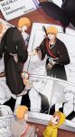  1046sstep_btoh 5boys aged_down anniversary black_hakama bleach book bug butterfly child coat commentary_request copyright_name dated flower hakama handshake highres holding_vase hood hooded_coat japanese_clothes karakura_high_school_uniform kon_(bleach) kurosaki_ichigo male_focus manga_(object) mini_person miniboy multiple_boys multiple_persona open_mouth school_uniform shihakusho smile squatting sword sword_on_back through_medium through_page weapon weapon_on_back yellow_coat 