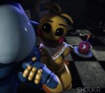 3d_(artwork) 4_fingers amusement_ride animatronic anthro arcade_machine areola avian balls bib bird black_eyes blue_body blue_penis breasts carousel checkered checkered_floor chicken creepy creepy_smile cupcake cupcake_(fnaf) digital_media_(artwork) duo exposed_breasts eyebrows feet female fingers five_nights_at_freddy's five_nights_at_freddy's_2 food galliform genitals hand_on_head handjob hi_res high-angle_view holding_plate humanoid inside kneeling lagomorph leporid looking_at_another looking_up machine male male/female mammal mostly_nude nipple_piercing nipples on_model orange_areola orange_feet penile penis phasianid piercing pink_cheeks pupils rabbit robot robot_anthro robot_humanoid rosy_cheeks scottgames segmented_body segmented_penis sex sharp_teeth shoukaart smile source_filmmaker_(artwork) teeth thick_thighs toy_bonnie_(fnaf) toy_chica_(fnaf) watermark white_pupils wire yellow_body