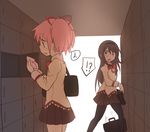  2girls akemi_homura bag black_hair bookbag bow dropping hair_ribbon kaname_madoka letter loafers long_hair love_letter mahou_shoujo_madoka_magica multiple_girls open_mouth pantyhose ribbon samidare school_uniform shoe_locker shoes short_hair skirt twintails 