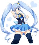  black_legwear blue_eyes blue_hair blue_skirt brooch crown cure_princess grin hand_on_hip happinesscharge_precure! hinama_amu jewelry long_hair magical_girl mini_crown necktie precure shirayuki_hime skirt smile solo thighhighs thumbs_up twintails white_background wrist_cuffs zettai_ryouiki 