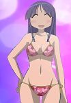  artist_request bare_arms bare_shoulders bikini cleavage collarbone foreshortening hand_on_hip happy hinata_yukari medium_breasts mound_of_venus navel solo string_bikini swimsuits thigh_gap very_long_hair yuyushiki 