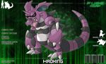  claws fak&#233;mon fuse_corporation_laboratories hybrid jaws kroking krokorok male murder-wise nidoking nintendo pok&#233;mon pok&eacute;mon pokemon_fusion reptile scalie stripes teeth video_games 