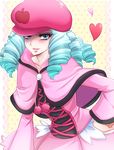  blue_eyes blue_hair dress hand_on_hip happinesscharge_precure! hat heart highres hosshiwa kiraki pink_dress pink_hat pom_pom_(clothes) precure ringlets shawl short_hair smile solo 
