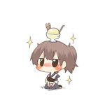  black_eyes blush brown_hair chibi food food_on_head ice_cream kaga_(kantai_collection) kantai_collection lowres muneate object_on_head rebecca_(keinelove) short_hair side_ponytail sitting solo sparkle spoon 