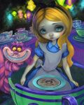  2024 4:5 alice_(disney) alice_in_wonderland alice_in_wonderland_(disney) anthro cheshire_cat_(disney) cheshire_cat_(species) clothing container cup dated disney domestic_cat dress duo eyebrows eyelashes felid feline felis female fur hair human jasmine_becket-griffith lips long_hair looking_at_viewer male mammal official_art painting_(artwork) pupils smile stripes tail tea_cup teacup_ride teeth traditional_media_(artwork) traditional_painting_(artwork) 