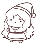  1girl chibi christmas commentary dress egodiary english_commentary frown hat ishmael_(project_moon) limbus_company lineart long_hair monochrome project_moon sad santa_costume santa_dress santa_hat simple_background solid_oval_eyes solo white_background 