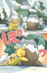  =_= absurdres bandana bandana_around_neck closed_eyes cold hat highres one_eye_closed open_mouth outdoors pikachu pokemon pokemon_(creature) pokemon_focus snover snow tail trembling white_bandana yamaori_(hakkentai_pokedan) 