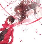  1girl black_hair closed_eyes flywinga7 hair_ornament hairclip kagerou_project kisaragi_shintarou long_hair origami paper_crane petals red_scarf ribbon scarf school_uniform short_hair tateyama_ayano 