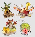 2025 absurdres artist_name bonsly flower flower_pot full_body green_eyes hedgehog highres leaf no_humans numel object_focus open_mouth pink_flower pokemon pokemon_(creature) revision shadow shaymin shaymin_(land) shell shuckle simple_background sitting sukepmonster tentacles tree white_background 