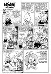  advertisement armor black_and_white bowing comic critters_(comic_book) english_text etiquette hill insult japanese_clothing katana kimono lagomorph mammal miyamoto_usagi monochrome monster rabbit rocks samurai sound_effect sound_effects stan_sakai sword text tree usagi_yojimbo wakizashi weapon 