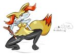  braixen breasts cactuscacti canine crouching ear_tuft english_text female fennec fox fur looking_at_viewer mammal masturbation nintendo nipples pok&#233;mon pok&eacute;mon pussy pussy_juice red_eyes red_nipples red_nose solo text tuft video_games yellow_fur 