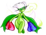  cactuscacti female green_skin hair nintendo nipples pink_nipples pok&#233;mon pok&eacute;mon pussy red_eyes roserade small_breasts solo video_games white_hair wide_hips 