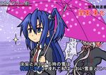  blue_eyes blue_hair blush breasts embarrassed grin kazanari_tsubasa long_hair lydian_academy_uniform medium_breasts meme multiple_girls one_side_up open_mouth purple_eyes school_uniform senki_zesshou_symphogear silver_hair skirt smile sparkle special_feeling_(meme) translated twintails umbrella uten very_long_hair watermark web_address yukine_chris 