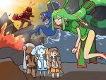  1boy 5girls absurdly_long_hair blank_eyes blue_hair bracelet brown_hair china_dress chinese_clothes donbe_(kasugai_(de-tteiu)) dress eyewear_on_head fighting flying flying_sweatdrops green_hair grey_hair groudon holding holding_sword holding_weapon ice_(kasugai_(de-tteiu)) jewelry kasugai_(de-tteiu) kyogre lava long_hair mermaid monster_girl multiple_girls murasame_(kasugai_(de-tteiu)) personification pokemon rain rayquaza red_hair regice regirock registeel rock_(kasugai_(de-tteiu)) sharp_teeth shout_lines sidelocks steel_(kasugai_(de-tteiu)) storm sunglasses sunlight sword teeth tensei_(kasugai_(de-tteiu)) twintails very_long_hair waves weapon yellow_eyes |_| 