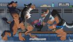 2022 4_toes 5_toes alister_(sangreroja) anal anal_penetration animal_genitalia animal_penis anthro anthro_on_anthro anthro_penetrated anthro_penetrating anthro_penetrating_anthro arm_grab arms_around_partner arms_around_torso balls bared_teeth bench big_penis biped black_body black_claws black_fur black_nose blonde_hair blue_eyes bodily_fluids bottle bottomless bottomwear butt canid canine canine_genitalia canine_penis chest_tuft claw_growth claws clothed clothing clothing_scraps container countershade_face countershade_torso countershading cum cum_dripping_from_mouth cum_in_ass cum_in_mouth cum_inside cum_string cumshot destroyed_clothing dewclaw digitigrade dipstick_ears dipstick_fingers discarded_clothing ear_markings ear_tuft ears_back ejaculation english_text erection eye_roll eye_scar eyes_closed face_fucking facial_scar fangs feet fellatio finger_claws fingers flat_colors floor foursome from_behind_position fur fur_growth genital_fluids genitals ghostbloodmoon grey_body grey_fur group group_sex group_transformation growth hair hair_to_fur half-closed_eyes hand_on_chest hand_on_partner hand_on_partner's_chest hand_on_partner's_neck hands_around_neck head_back human_to_anthro inner_ear_fluff inside irrumatio james_wolf_(jw) jewelry knot knotted_penis leaking_cum leg_grab locker locker_room looking_pleasured lying lying_on_bench male male/male mammal mane mid_transformation mostly_nude multicolored_body multicolored_ears multicolored_fur muscular muscular_anthro muscular_male mythological_canine mythological_creature mythology narrowed_eyes necklace necklace_only nude on_back on_bench open_mouth oral oral_penetration paws penetration penile penis penis_in_mouth pink_penis pivoted_ears plantigrade_to_digitigrade public public_sex scar seffuel sex shadow sharp_teeth shirt signature smile snout snout_growth species_transformation spirit_dancer spitroast spread_toes standing steam tail tail_growth teeth text thigh_grab tile tile_floor toe_claws toes tongue topwear torn_bottomwear torn_clothing torn_shirt torn_topwear transformation transformation_through_sex tuft two_tone_body two_tone_fur water_bottle werecanid werecanine werecreature werewolf white_body white_fur yellow_eyes