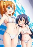  :d bikini black_hair blue_eyes brown_eyes brown_hair covering covering_breasts homura_shinji kousaka_honoka long_hair love_live! love_live!_school_idol_project midriff multiple_girls navel one_side_up open_mouth short_hair smile sonoda_umi string_bikini swimsuit tears 