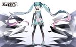  character_name copyright_name dress elbow_gloves floating_hair gloves gradient_hair green_eyes green_hair hatsune_miku highres kanzaki_hiro long_hair md5_mismatch multicolored_hair pigeon-toed pink_hair scapecoat_(vocaloid) solo thighhighs twintails very_long_hair vocaloid 